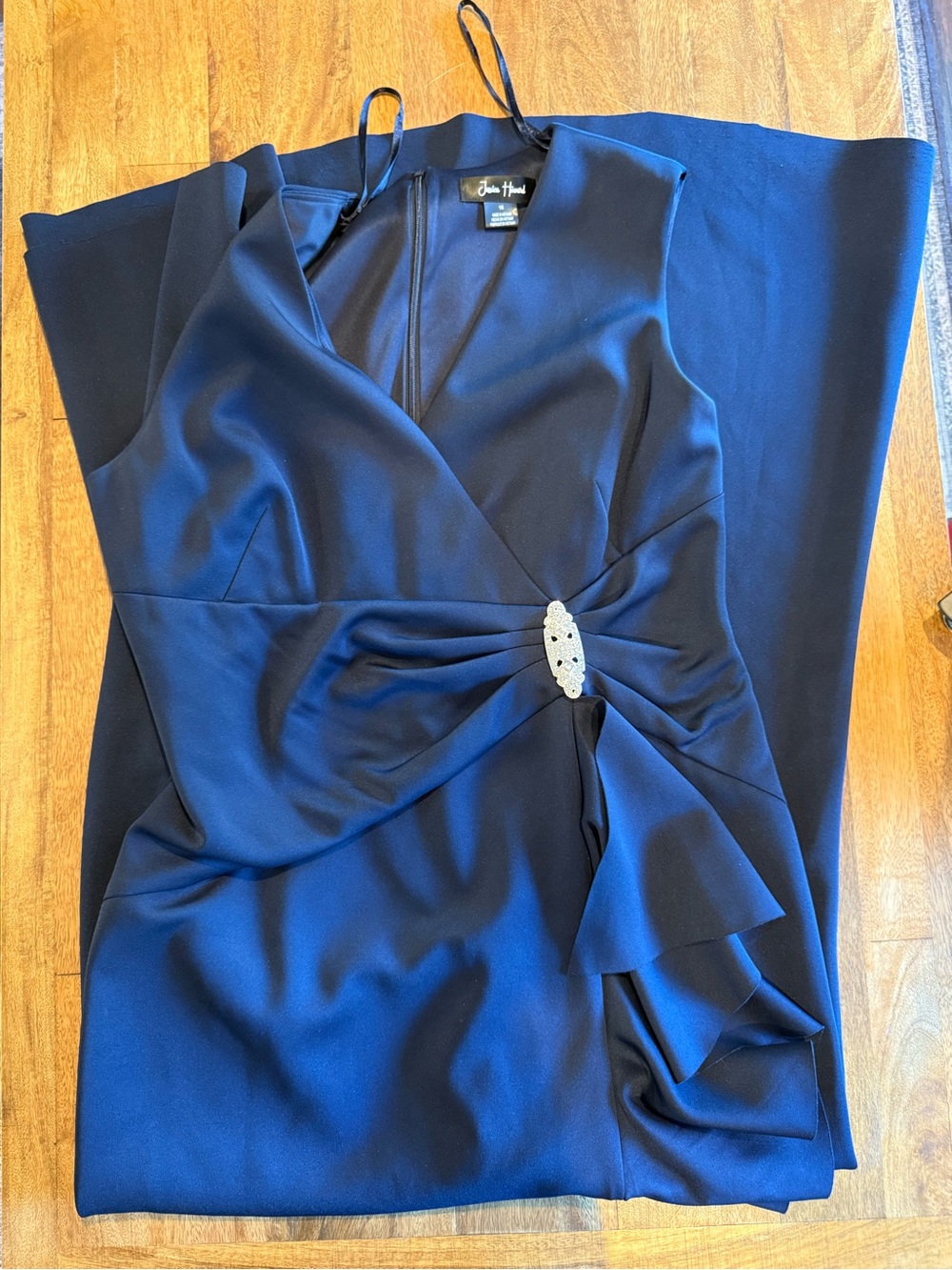 Jessica Howard Navy Blue Evening Dress with Decorative Brooch